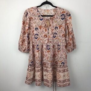 B.O.G Collective Boho paisley block print, puff sleeve NWT mini dress. Sm …